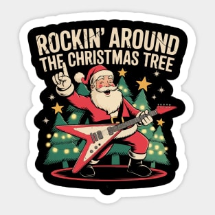 Santa Guitar Christmas Tree Sticker